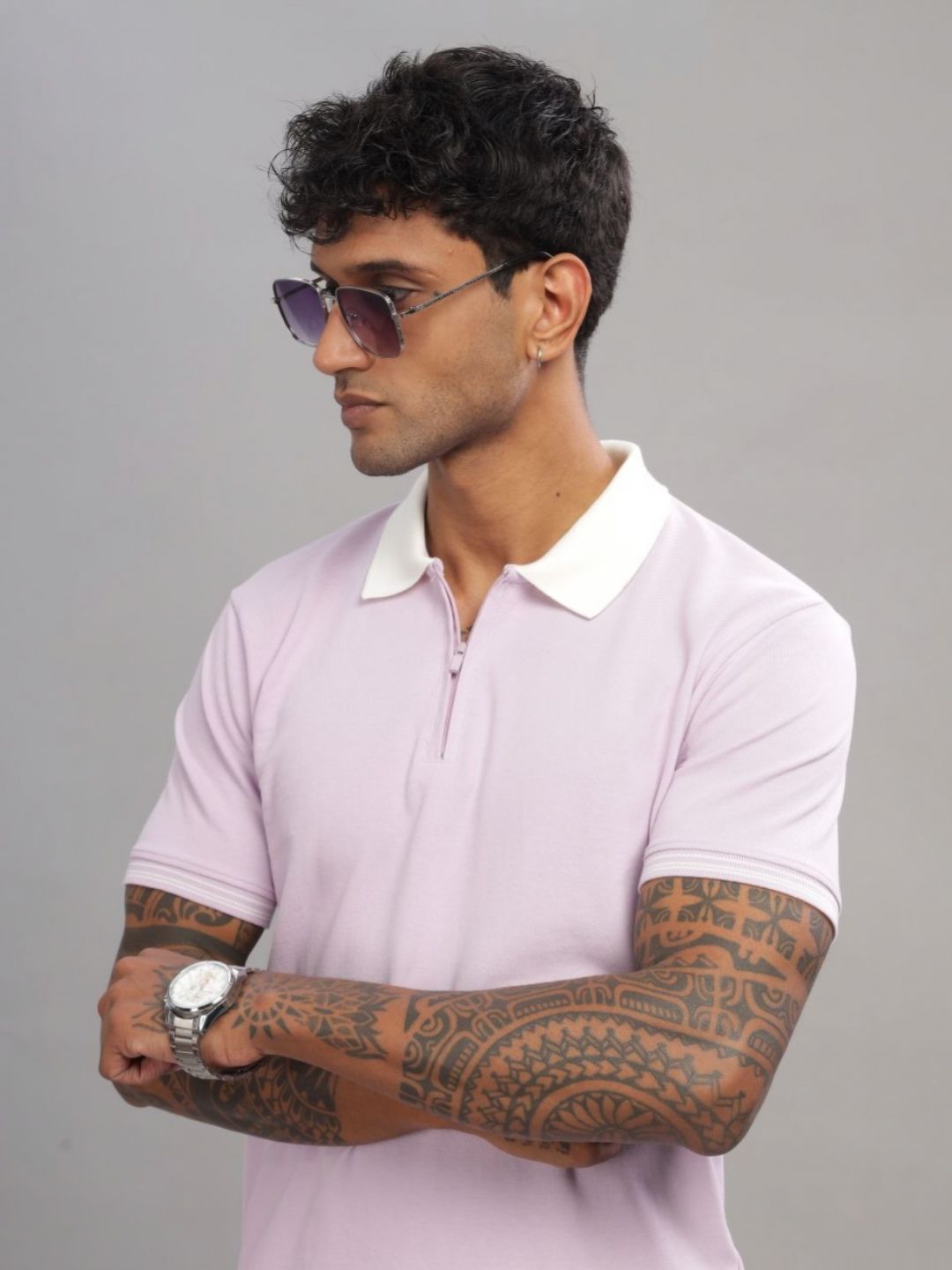 ADRO Men Solid Polo Collar Cotton T-Shirt
