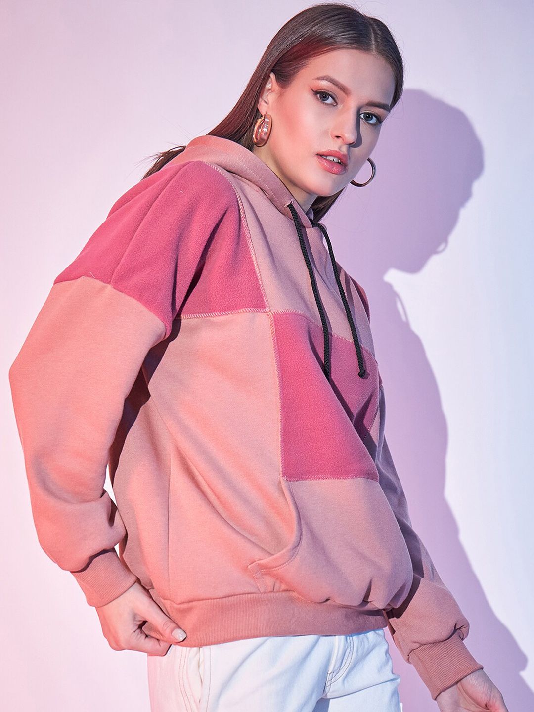 STREET 9 Colourblocked Hooded Pullover Sweatshirt