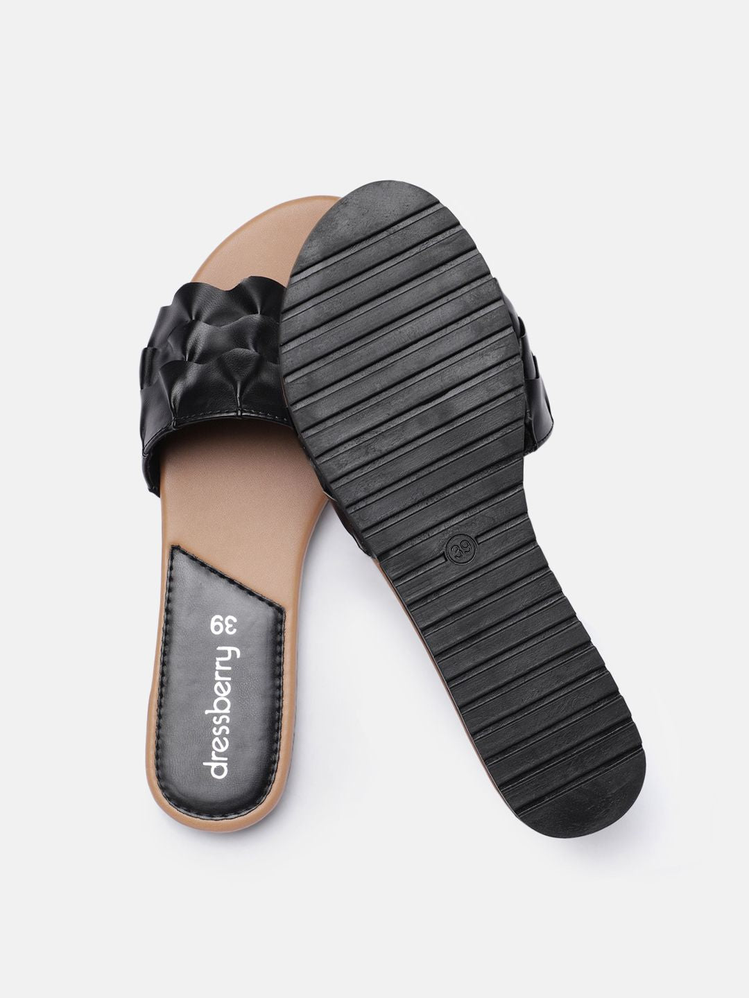 DressBerry Women Black Textured Open Toe Flats