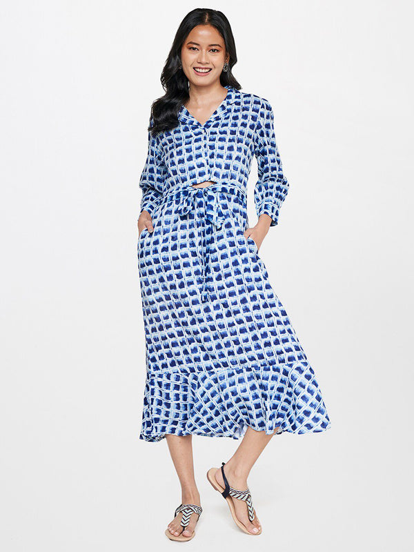 Global Desi Blue Printed Midi Dress