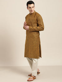 SOJANYA Men Mustard Yellow & Charcoal Grey Striped Straight Kurta