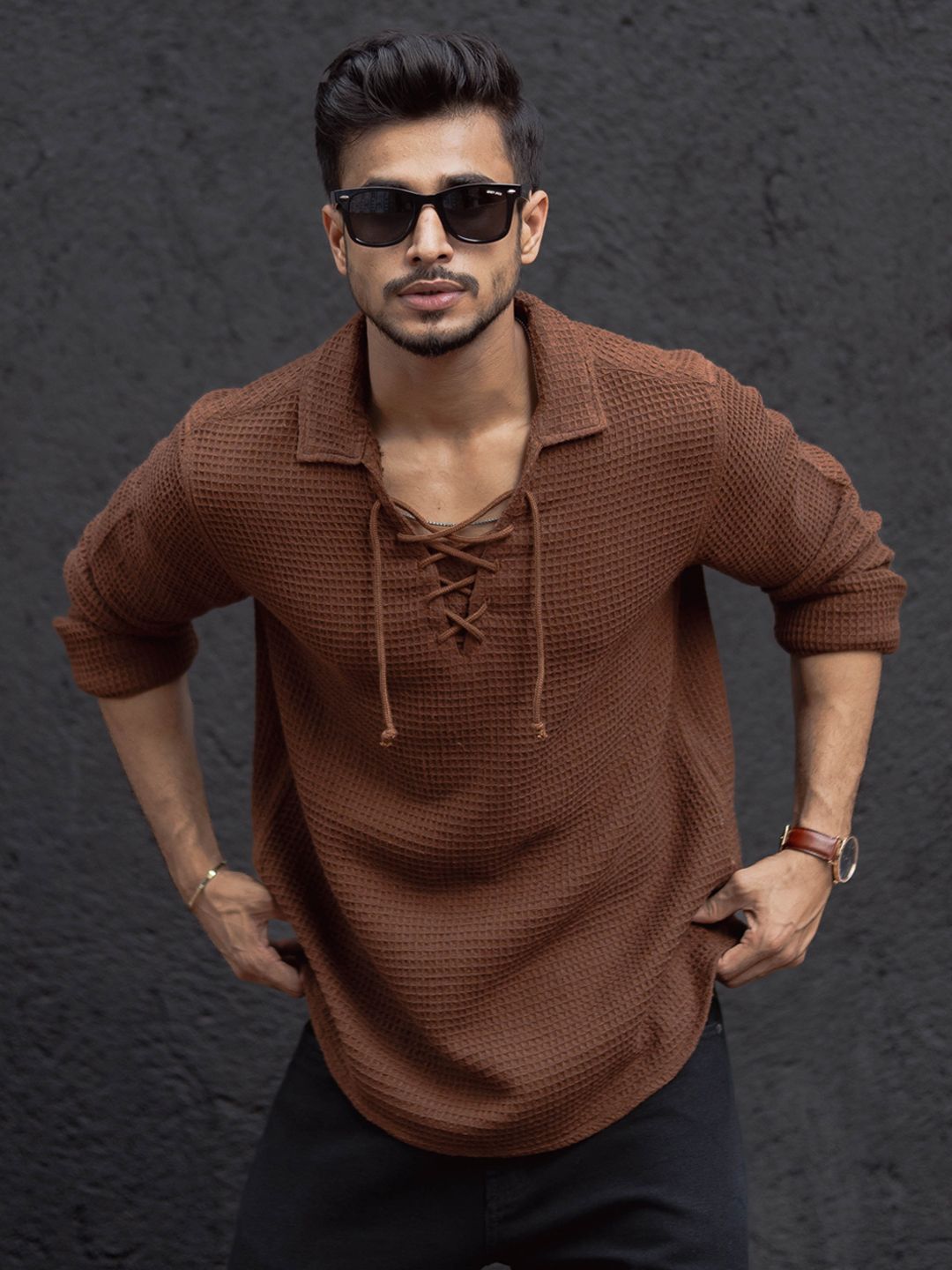 Powerlook Men Self Design Polo Collar Casual T-Shirt