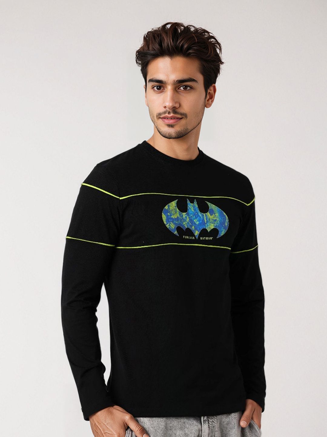 The Indian Garage Co Men Batman Graphic Printed Round Neck Cotton Slim Fit T-shirt