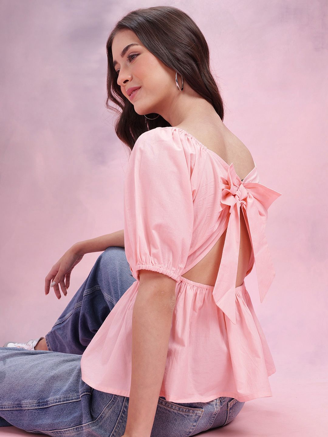 DressBerry Pleated Pure Cotton Styled Back Top