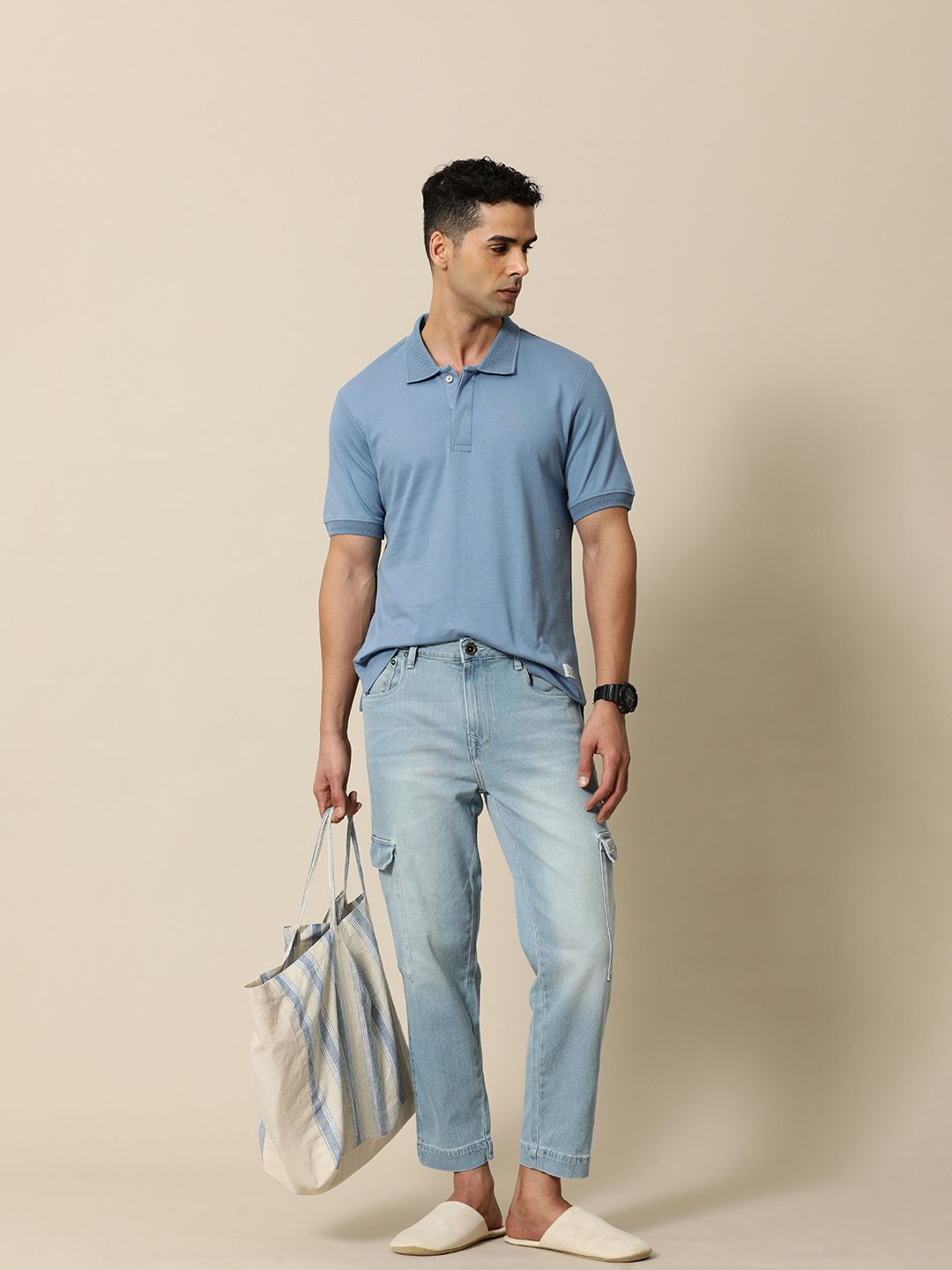 Mr Bowerbird Solid Tailored Fit Polo Collar Pure Cotton T-shirt