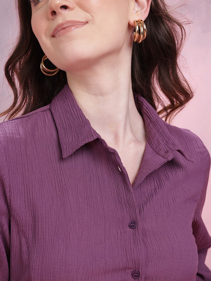 DressBerry Lace-Up Detail Crinkled Casual Shirt