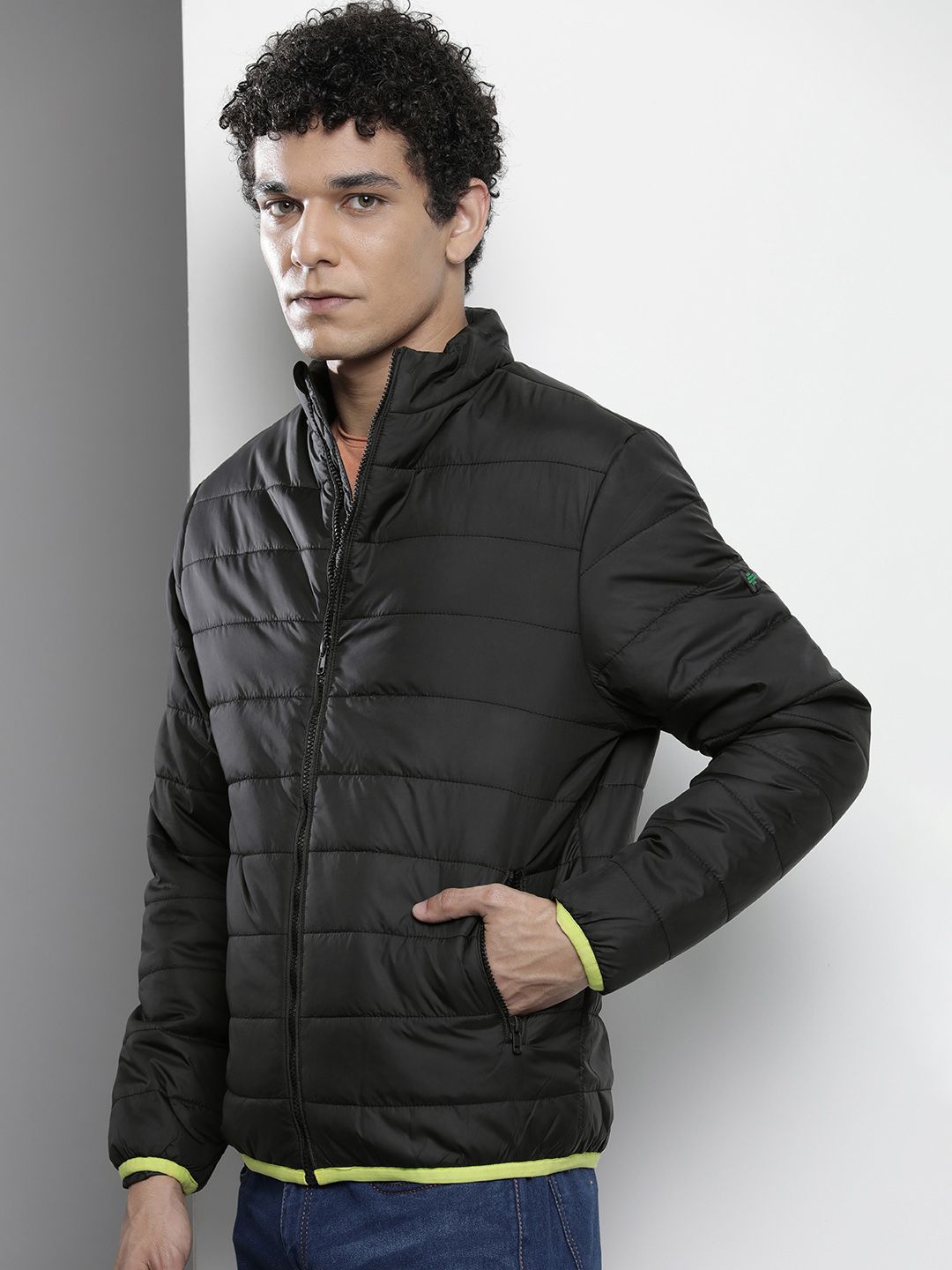 The Indian Garage Co Men Zip-Front Puffer Jacket with Zip Pockets