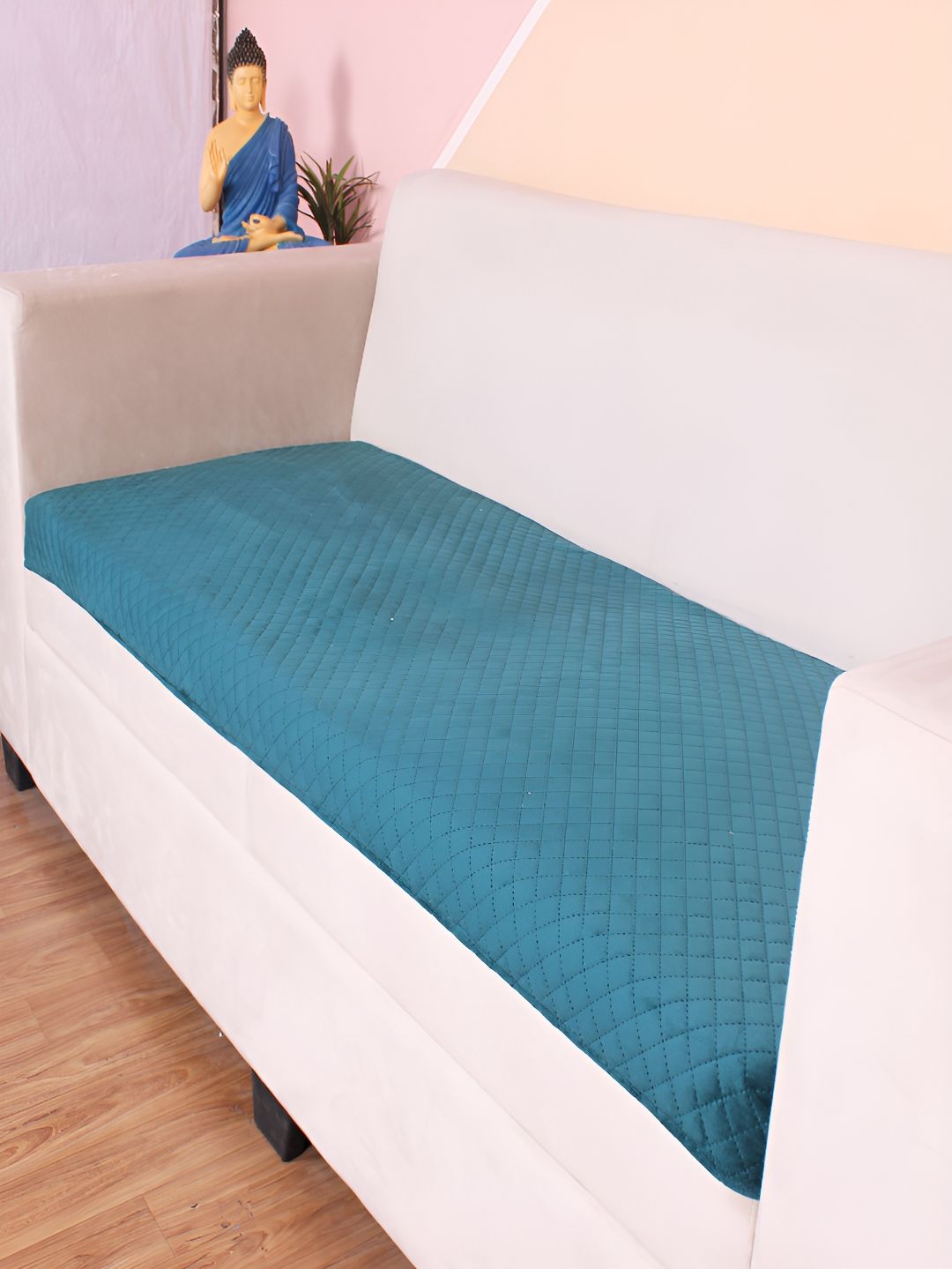 STITCHNEST Sea Green Self Design 1 Seater Sofa Cover