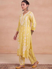 House of Chikankari Women Ethnic Motifs Embroidered Regular Thread Work Kurta with Palazzos