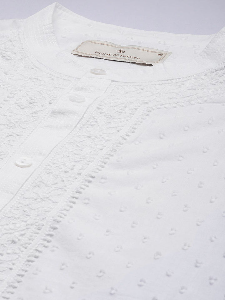 House of Pataudi Pure Cotton Chikankari Embroidered Dobby Jashn Kurta