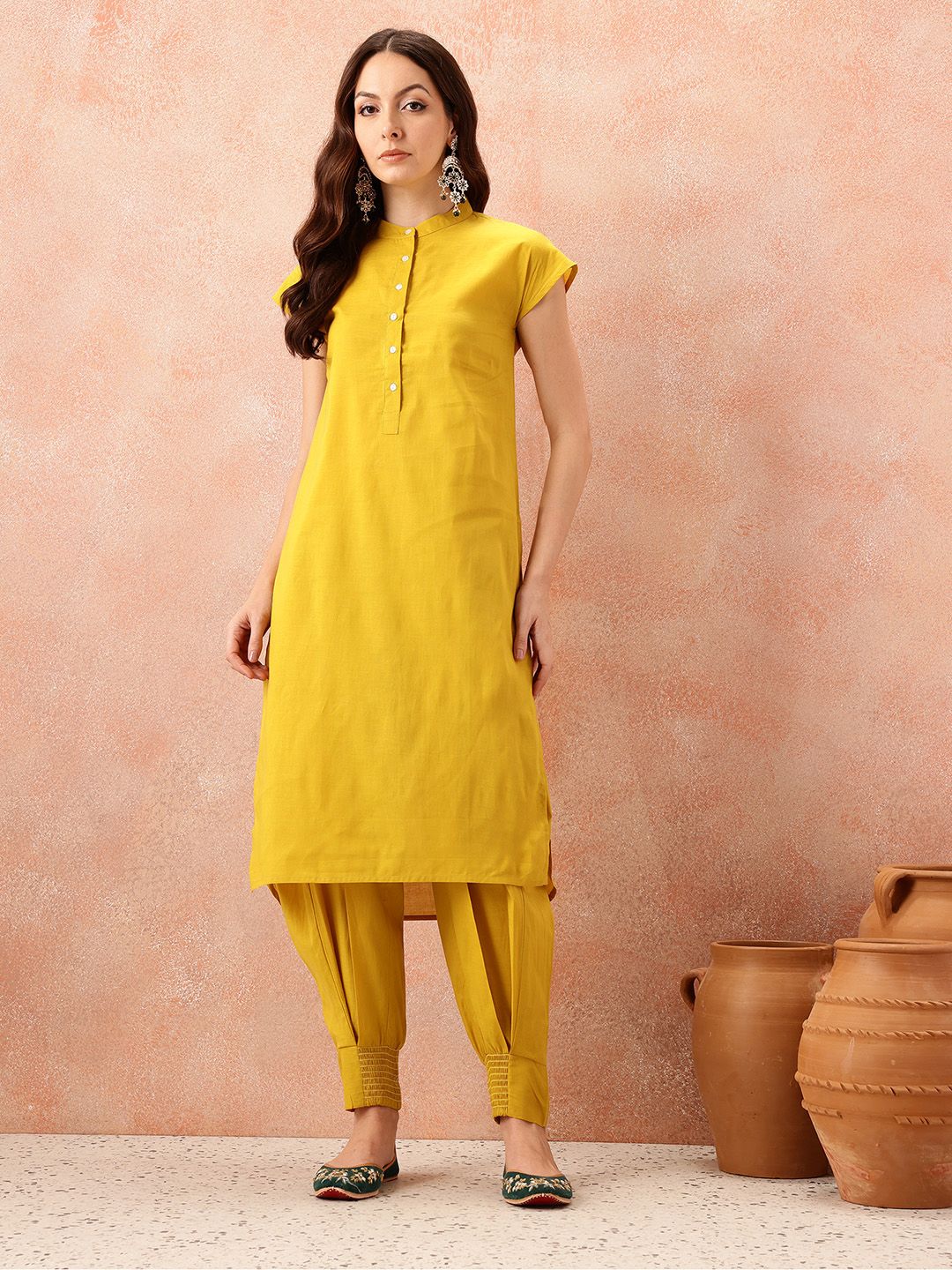 all about you Pathani Style Pure Cotton Extended Sleeve Kurta with Smock Cuffed Salwar