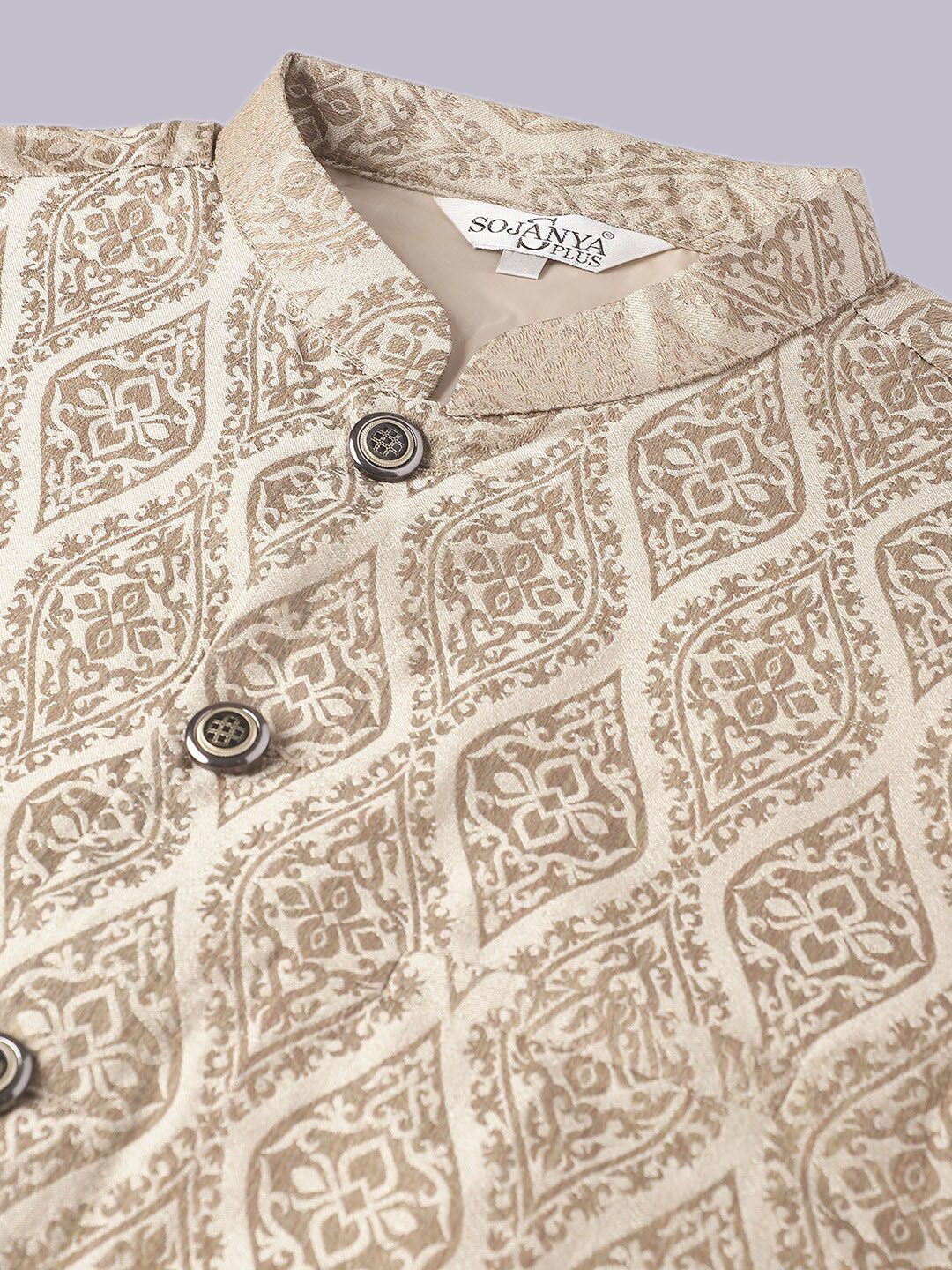 SOJANYA PLUS Motif Etnik Rekaan Tenunan Kurta Biasa Dengan Baju Tidur & Jaket Nehru