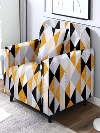 Cortina White & Yellow Geometric Printed 1 Seater Sofa Cover
