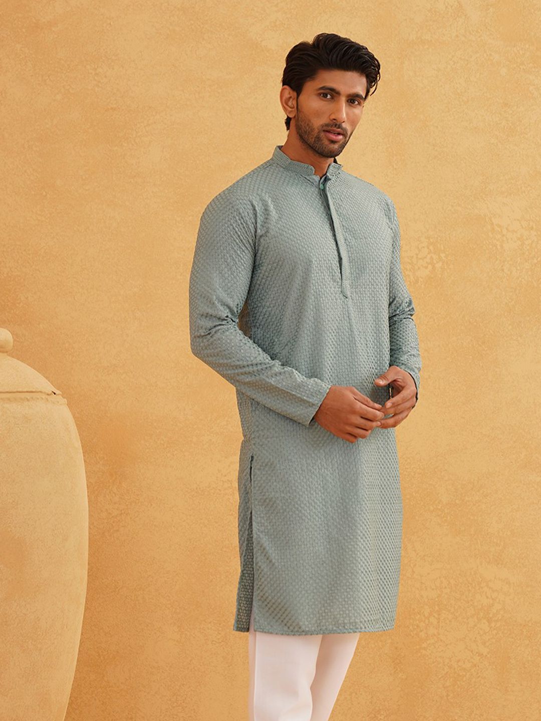 SOJANYA Kurta Kapas Tulen Sulam Etnik Lurus