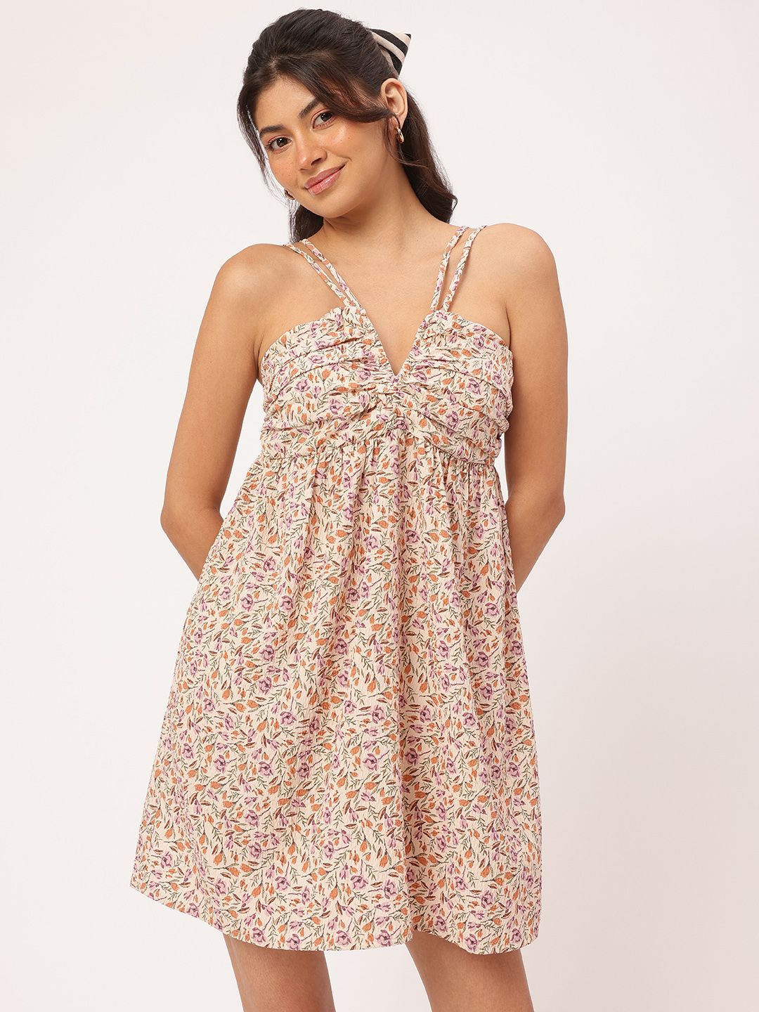 DressBerry Springtime Staple Ruched Seersucker A-Line MIni Dress