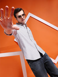 The Indian Garage Co Men Black Slim Fit Multi Stripes Striped Casual Shirt