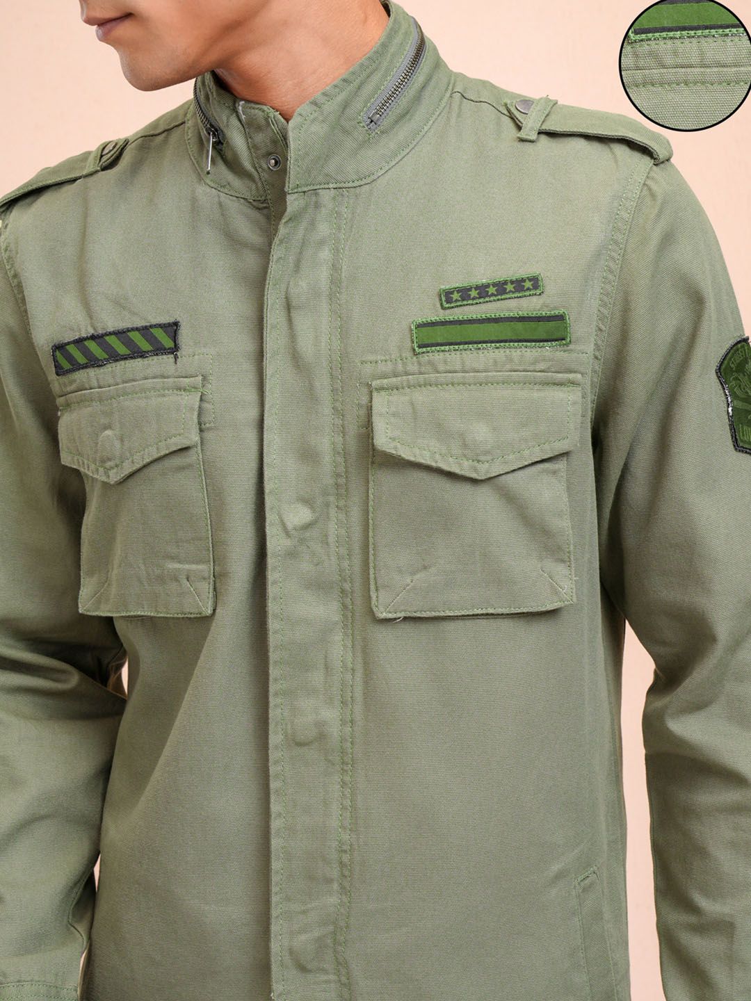 LOCOMOTIVE Men Olive Green Solid Tailored Jacket