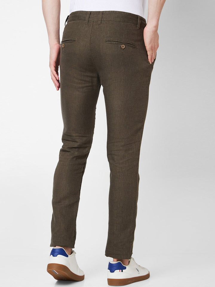 SPYKAR Men Mid Rise Linen Regular Fit Chinos Trousers