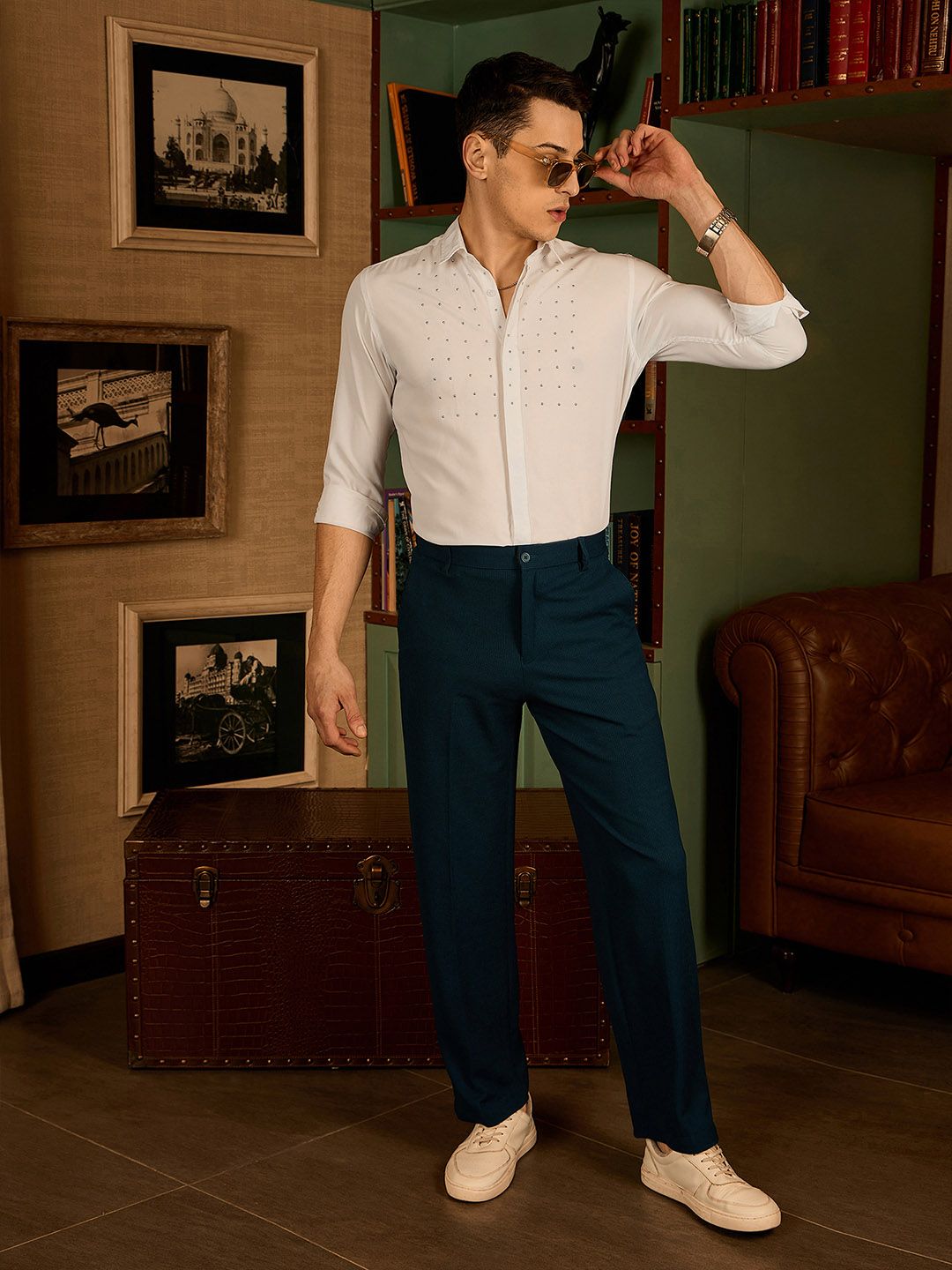 DENNISON Men Spread Collar Embellished Party Shirt