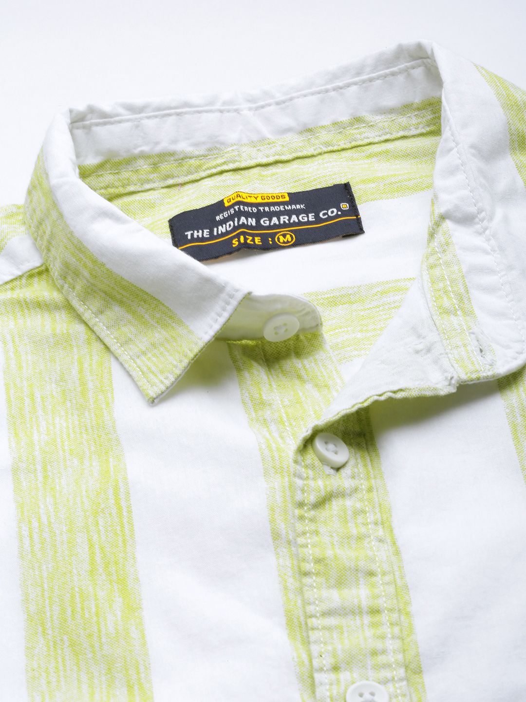 The Indian Garage Co Men White & Green Striped Pure Cotton Casual Shirt