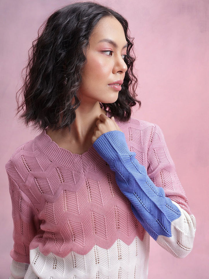 DressBerry Open-Knit Colourblocked Pullover