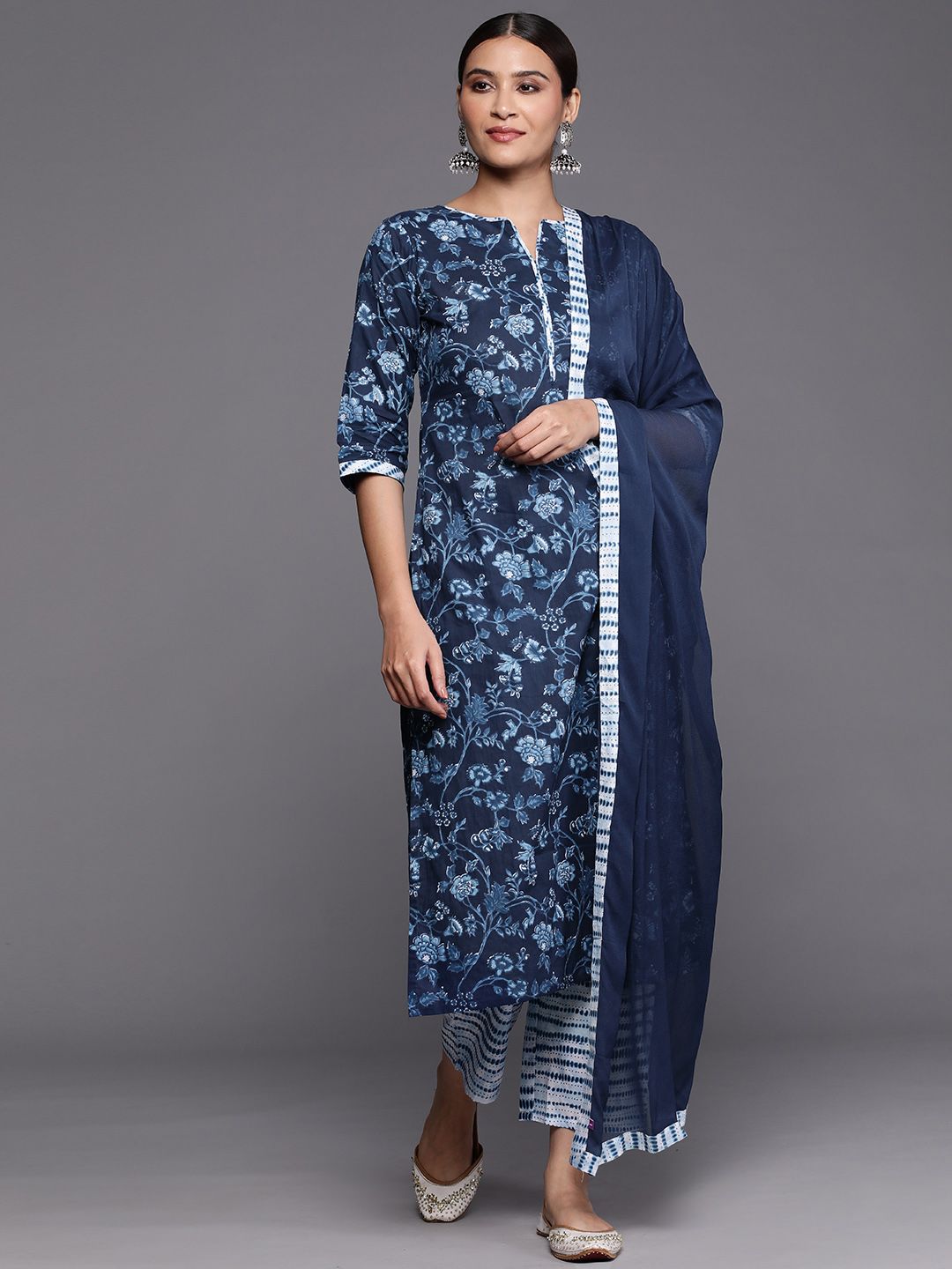 Libas Women Floral Printed Pure Cotton Kurta With Trousers & With Dupatta