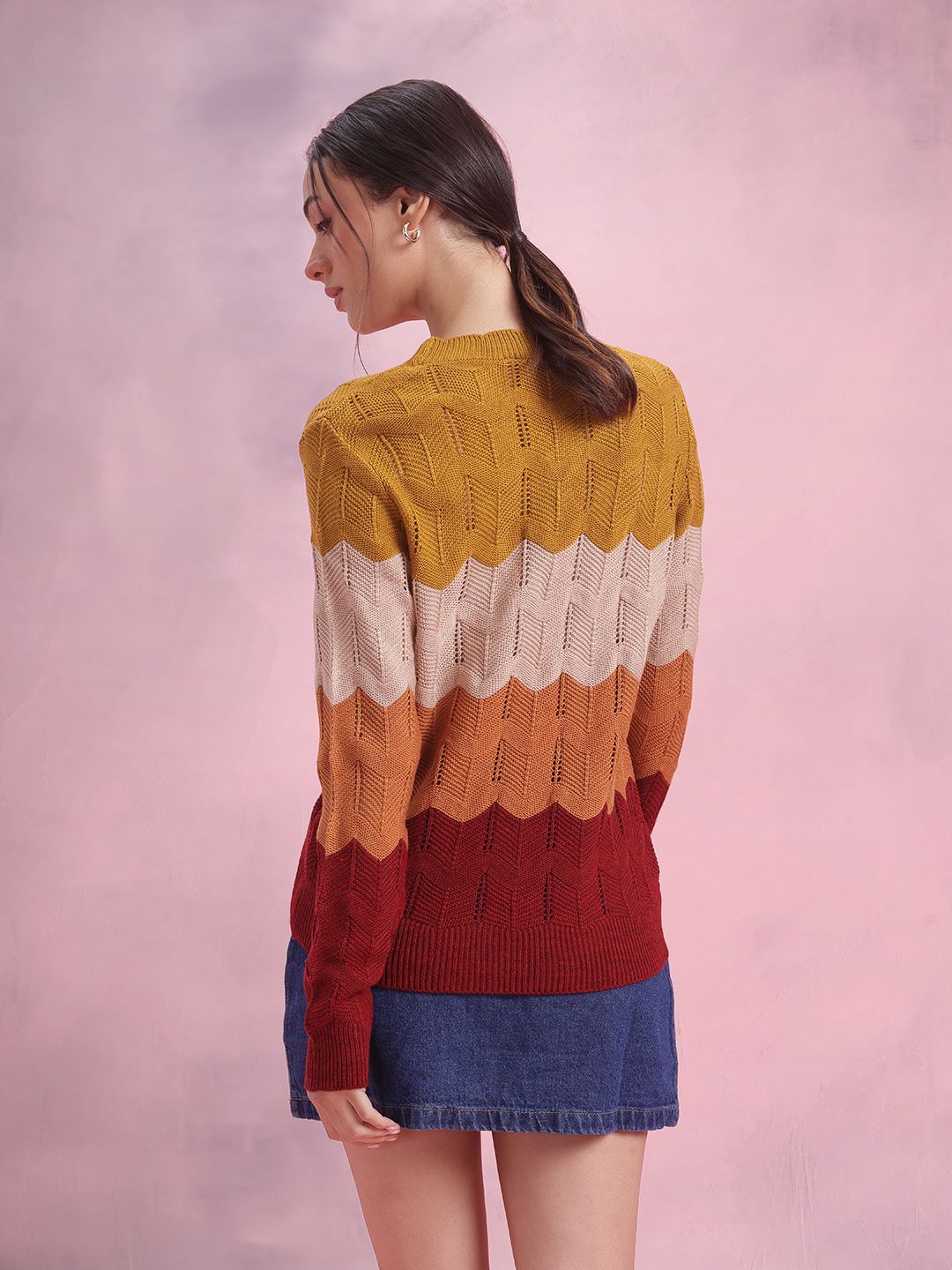 DressBerry Colourblocked Open Knit Pullover