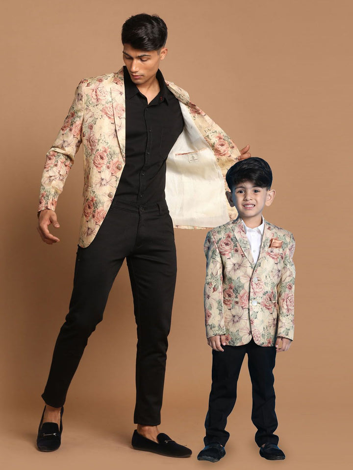 VASTRAMAY Boys Printed Notched Lapel Blazers