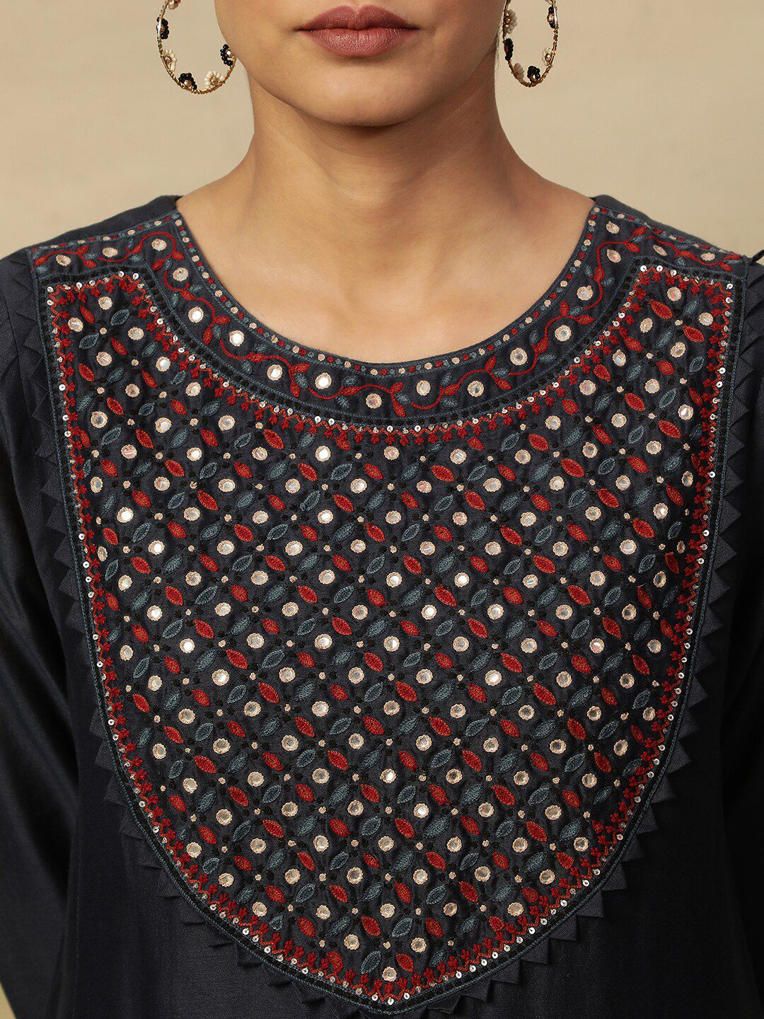 W Yoke Design Floral Thread Work A-Line Kurta