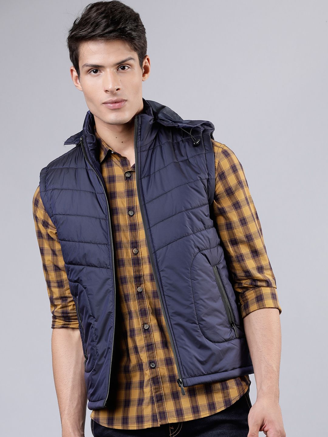 HIGHLANDER Men Navy Blue Solid Hooded Padded Jacket