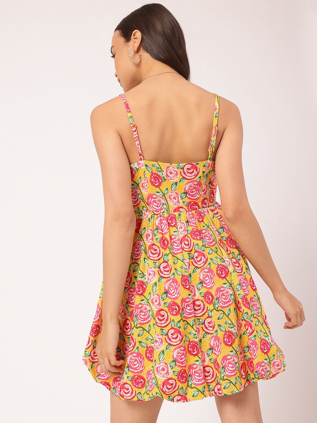 DressBerry Sweet & Subtle Floral Printed Shoulder Straps A-Line Mini Dress