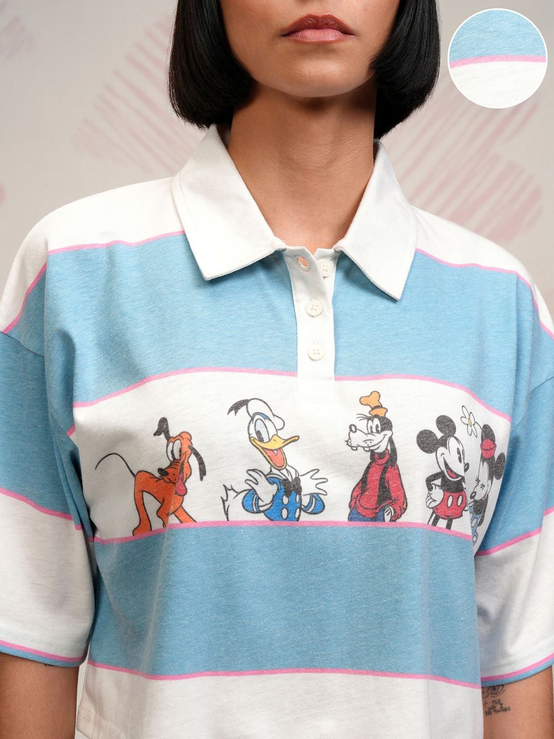Tokyo Talkies Disney Women Mickey Friends Striped Crop Tshirt