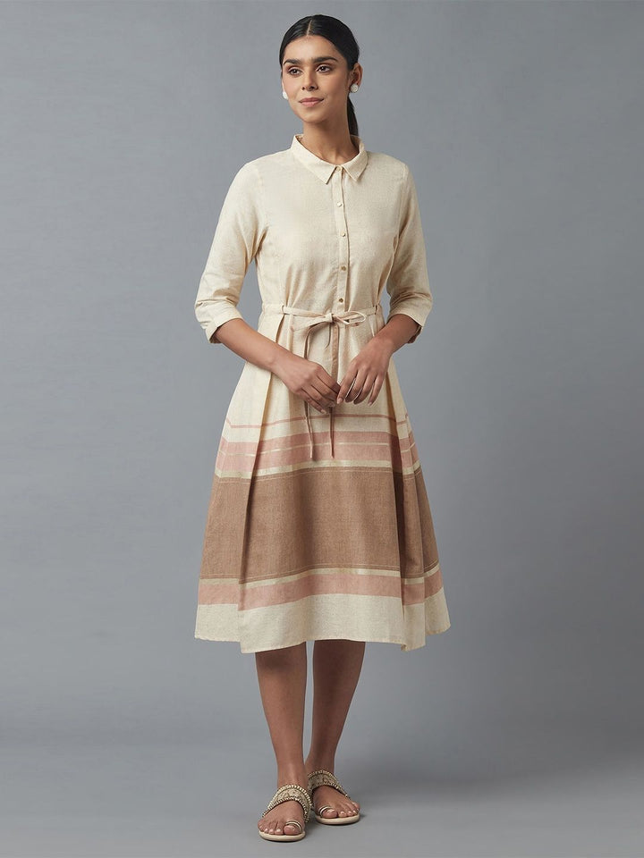 W Beige & Brown Ethnic Midi Dress