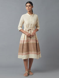 W Beige & Brown Ethnic Midi Dress