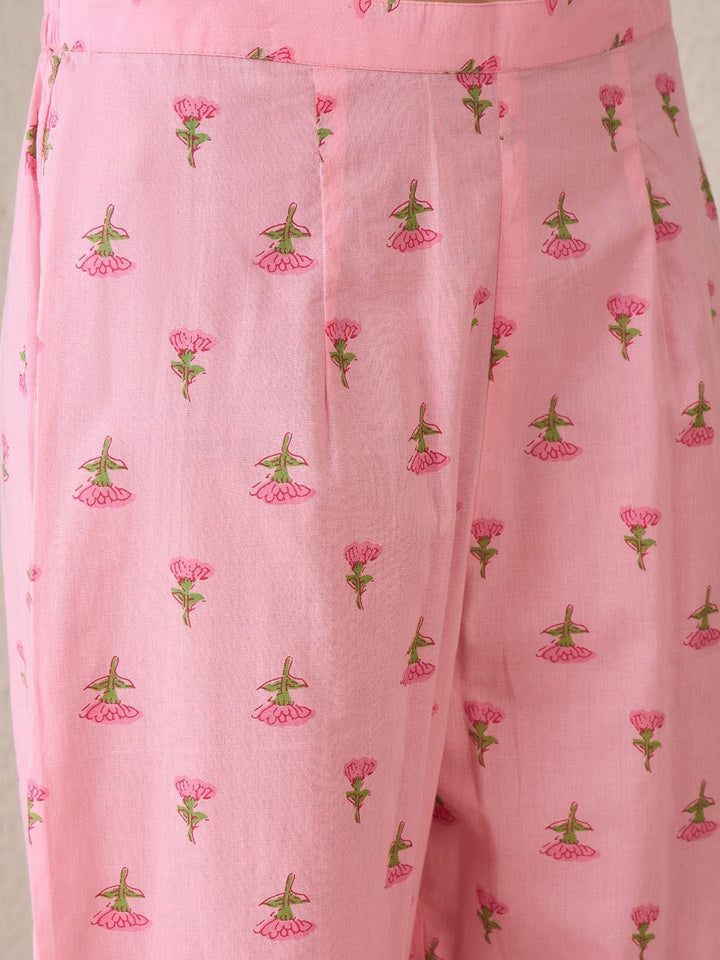 Indo Era Women Floral Printed Regular Pure Cotton Kurta with Trousers