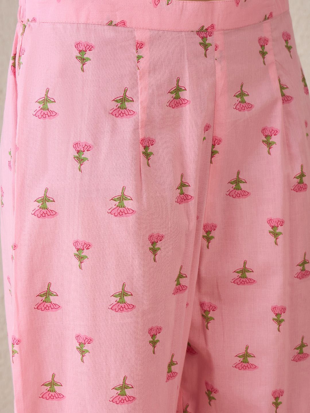 Indo Era Women Floral Printed Regular Pure Cotton Kurta with Trousers