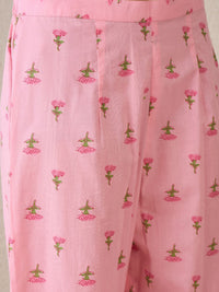 Indo Era Women Floral Printed Regular Pure Cotton Kurta with Trousers