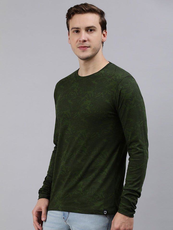 Urbano Fashion Men Olive Green Printed Tropical Slim Fit T-shirt