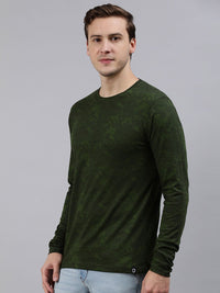 Urbano Fashion Men Olive Green Printed Tropical Slim Fit T-shirt