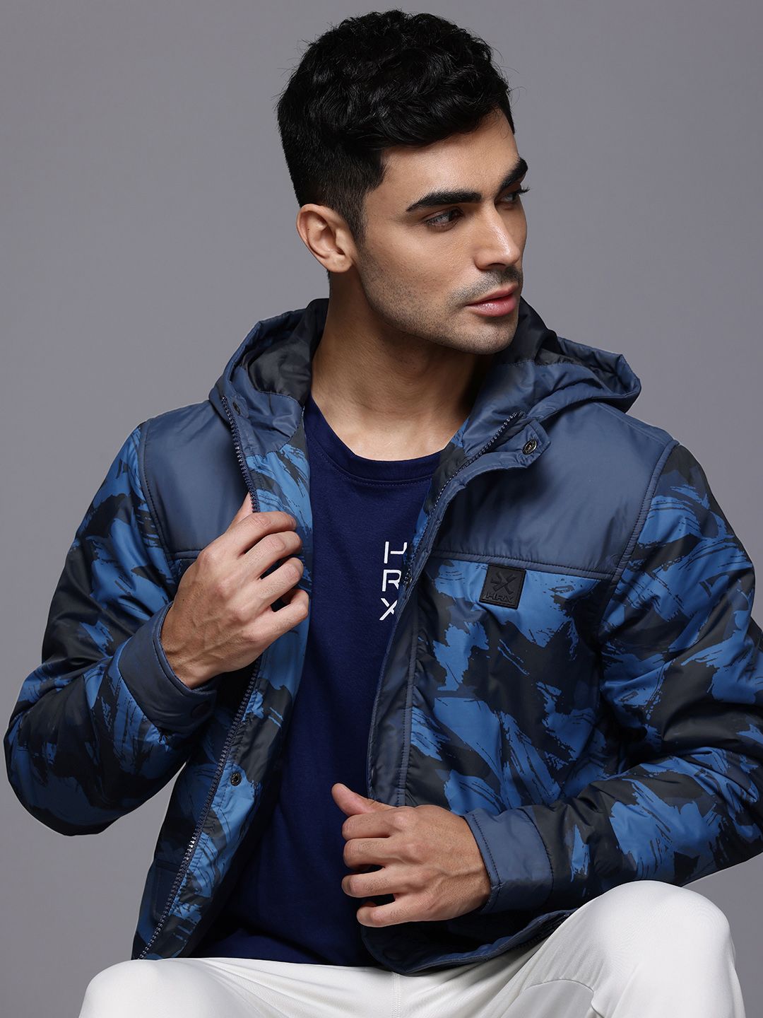 HRX by Hrithik Roshan Abstract Print Hooded Padded Jacket