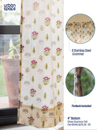 URBAN SPACE Off White & Red 2-Pieces Ethnic Motifs Printed Cotton Window Curtains