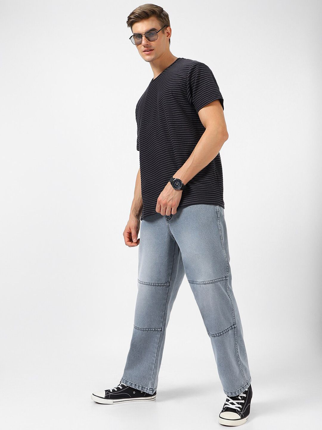 Urbano Fashion Baggy Fit Cut and Sew Panelled Jeans