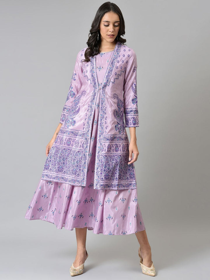W Purple Women Floral Printed A-Line Midi Dress