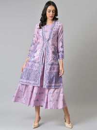 W Purple Women Floral Printed A-Line Midi Dress
