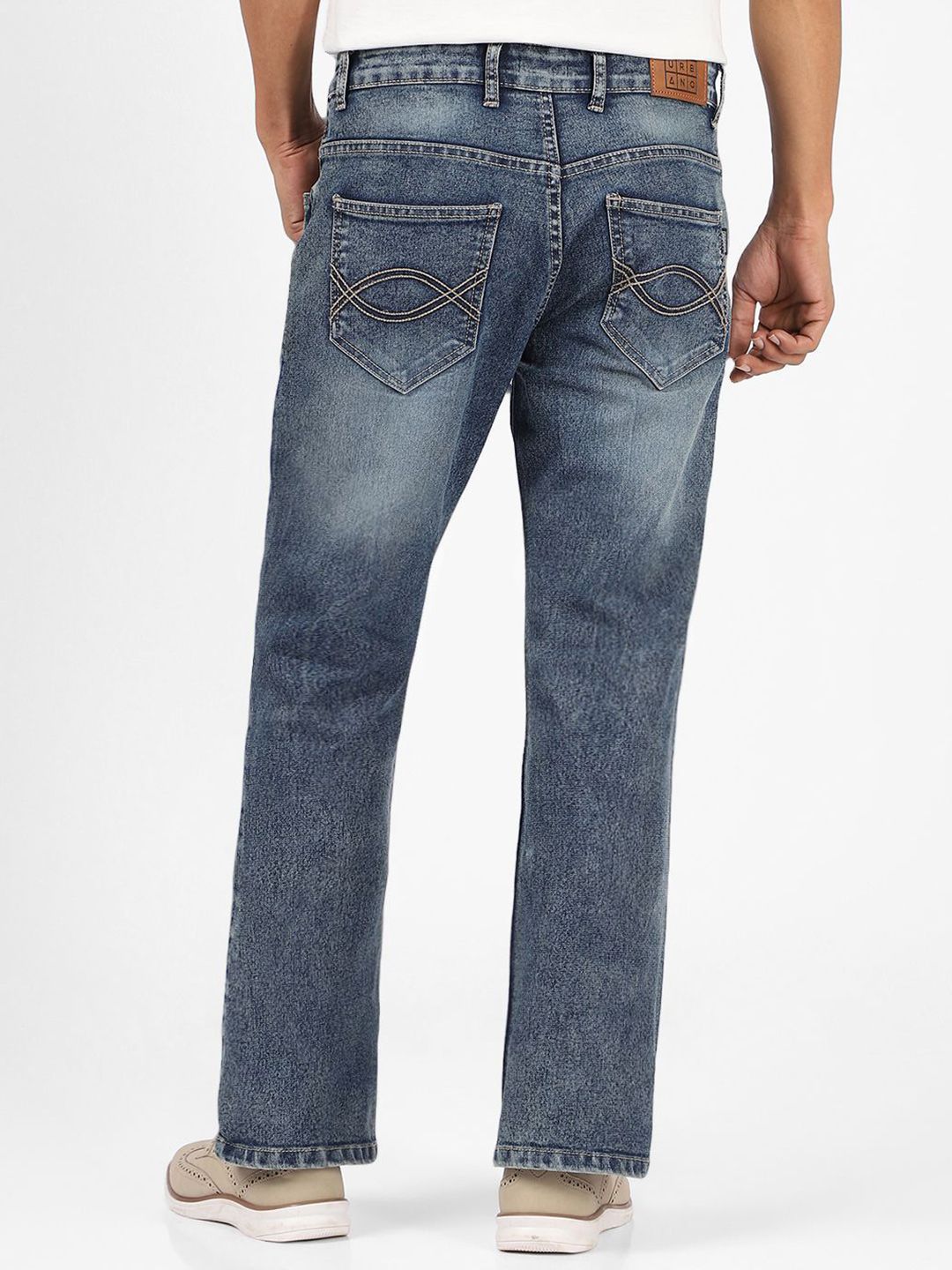 Urbano Fashion Men Bootcut Low Distress Light Fade Stretchable Jeans
