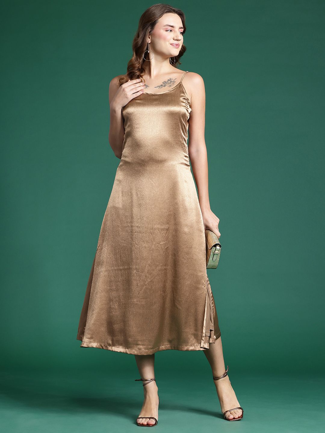 DressBerry Satin A-Line Midi Dress