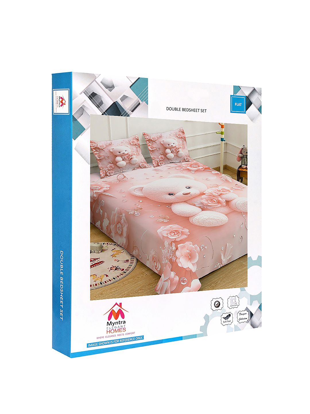 Myntra Elegant Pink Cartoon Printed 400 TC King 7D Cadar & 2 Sarung Bantal 250X225 cm
