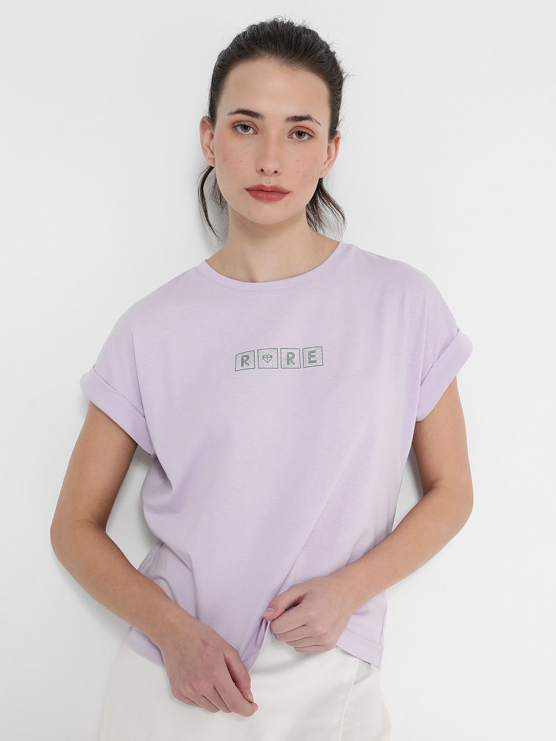 RAREISM Alexy Typography Printed Extended Sleeves Round Neck T-shirt