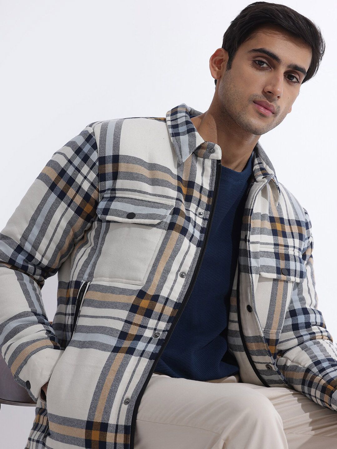 RARE RABBIT Men Hollis Tailored Fit Checked Cotton Jacket