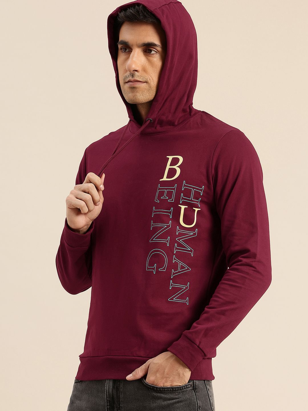 Being Human Pure Cotton Brand Logo Printed Hooded Pullover Sweatshirt